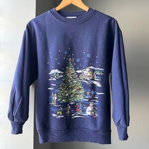 Basic Editions Navy Blue Christmas Tree Crewneck Sweater